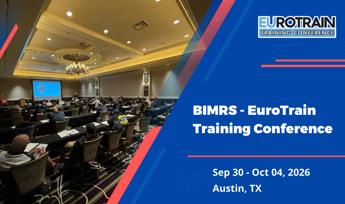 BIMRS EuroTrain Training Conference, September 30–October 4, 2026, in Austin, Texas, featuring a classroom-style training session.